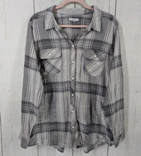 Croft Barrow Size XXL Gray Plaid Button Down Collar Long Sleeve Casual Top