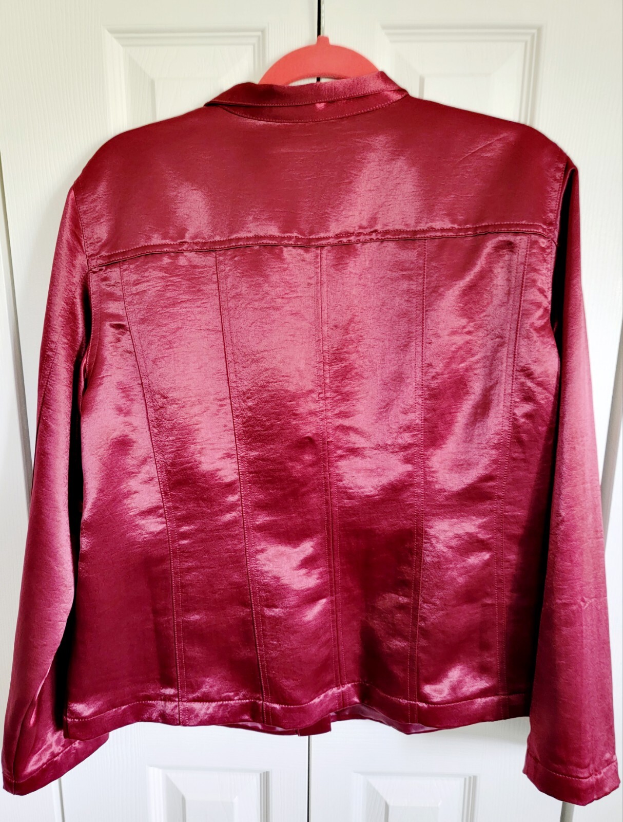 Chico's 3 Maroon Collared Button Up Jacket Silky … - image 2