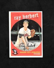 1959 TOPPS #154 RAY HERBERT - SIGNED - AUTO - AUTOGRAPHED - ATHLETICS
