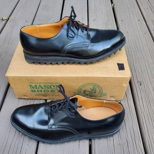 Vintage 60s Mason Shoes Black Leather Nathan Hack Ripple Sole Platform Oxfords - Picture 1 of 8