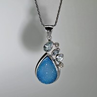 Druzy Agate Blue Topaze Gem Stones With M.o.p Pendant Set With Solid Silver Druzy Agate Blue Topaze Gem Stones With M.o.p Pendant Set With Solid Silver