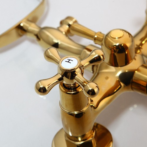 Gold Telephone Bathtub Faucet+Handheld Shower Set Mixer Deck Mount Waterfall Tap - Picture 8 of 12