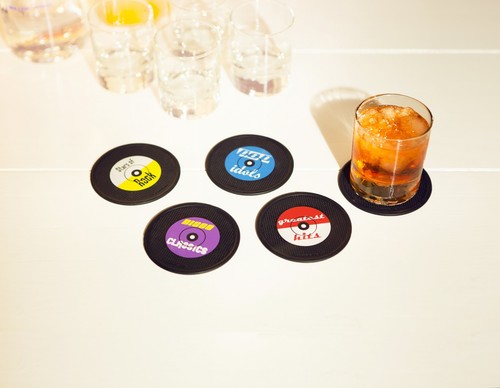 Untersetzer Long Drink Coaster Set Rocket Schallplatten 4er Set Silikon Rund - Picture 2 of 4