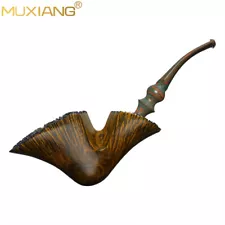 MUXIANG Handmade Briar Freehand Pipe Smooth Wooden Fleur Tobacco Pipe Vulcanite