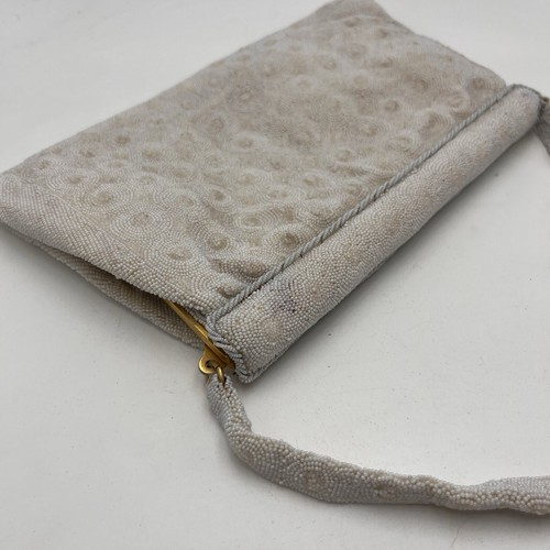 Vintage 1950's White Beaded Clutch Purse Evening Bag, Hand Made in France - Picture 7 of 9