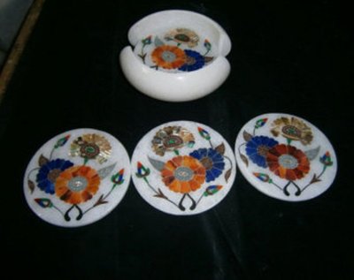Marvelous Marble Lapis  Inlay Tea Coffee water Coaster Set Kitchen  Decor