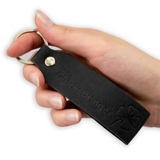 "Samui" keychain engraving lucky charm tumatsch leather  real leather Black