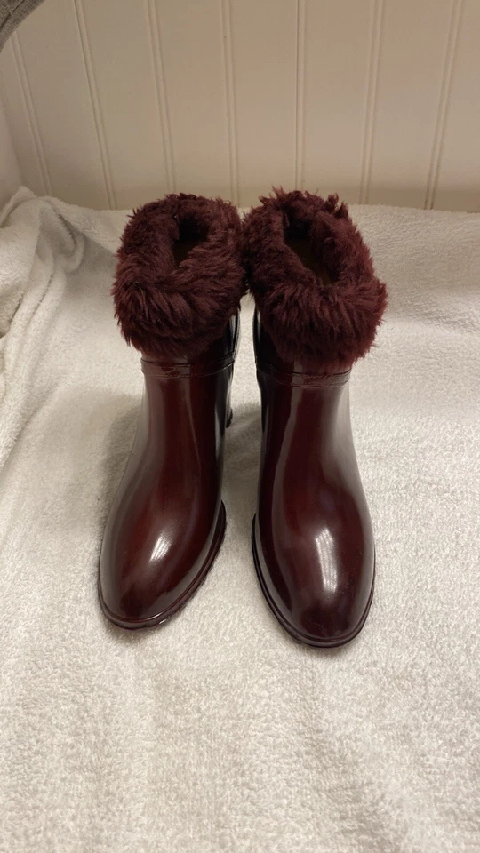 Andrew Geller Botas de Goma Moldeadas con Puño Forrado de Piel De Colección Años 80 Borgoña Foto 2 de 4
