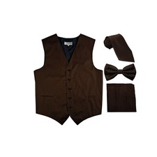 New Men's Tuxedo Vest Vertical Stripes Necktie, Bowtie  Hankie set party Brown