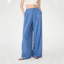 THE ROW Womens Linen Elastic Loose Elastic Waist Loose Straight Wide-leg Pants