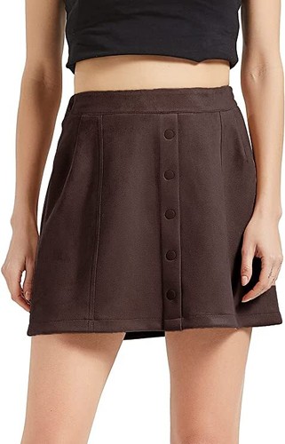 Women's Faux Suede High Waist A-line Mini Skirt Button Front Mini Skirt - 第 25/34 張圖片