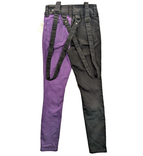 Hot Topic Denim Jeans 3 Women's Purple Black Suspenders Hi-Rise Super Skinny - Picture 2 of 13