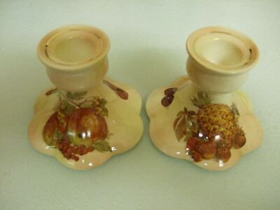 Royal Worcester Palissy Obst Paar Zwerg Kerzenständer