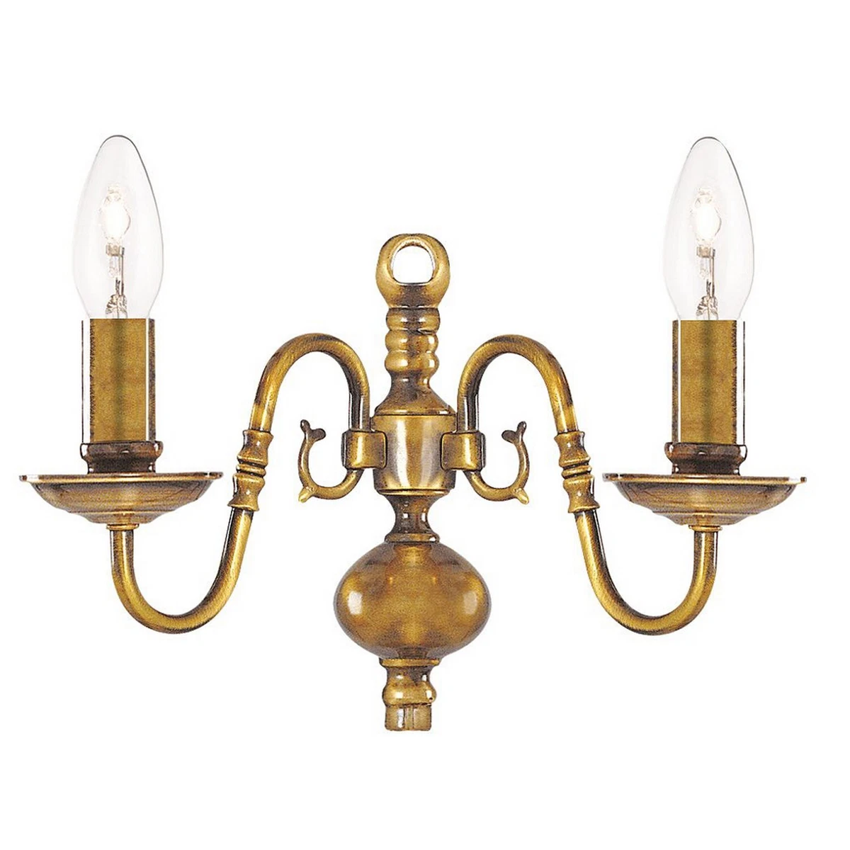2 Lights Antique Brass Finish Hallway Wall Fitting Bracket Candle Style Light