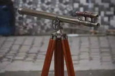 39 Inch Telescope With Wooden Tripod Antique Brass Nautical Floor Standing Brass