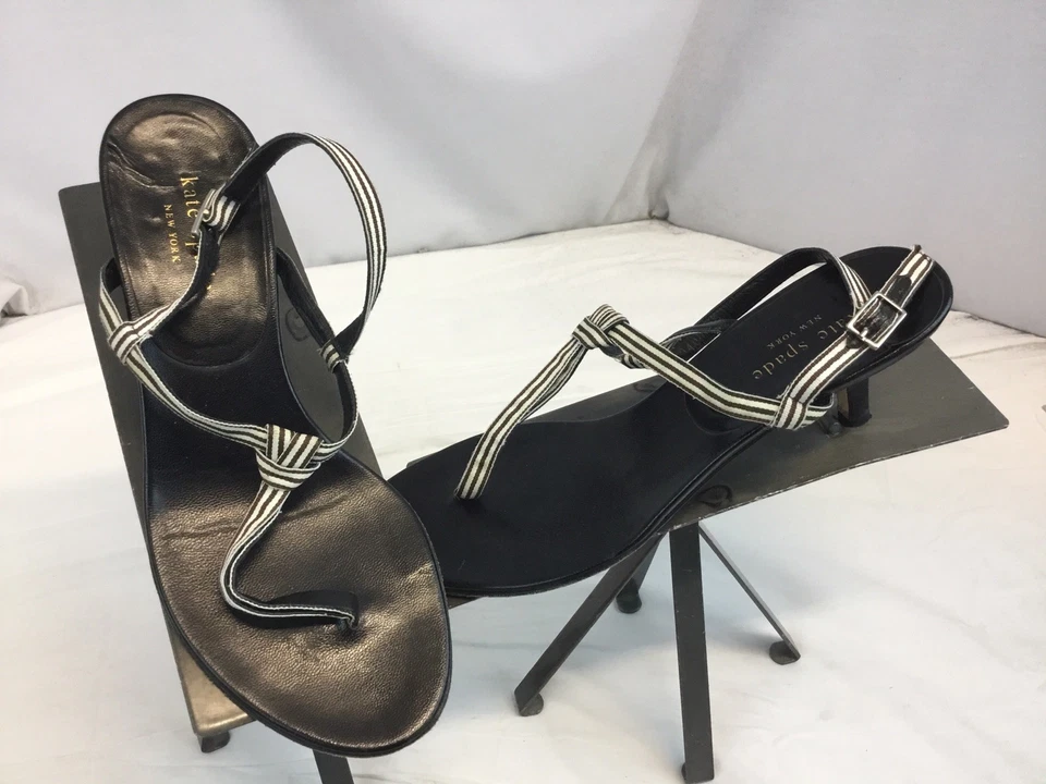 Zapatos de salón Kate Spade talla 7 B blanco marrón a rayas hechos en Italia como nuevos YGI A9S-55 Foto 2 de 4