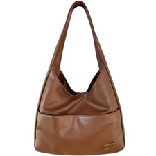 Ladies Girl Vintage Style Faux Leather Shoulder Bag Solid Tote Bag Casual Chic