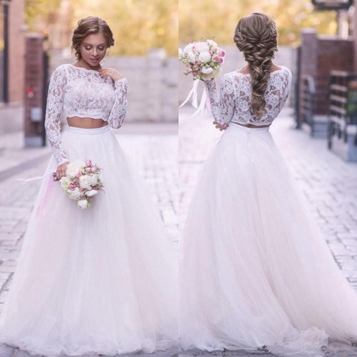 Boho Two Pieces Wedding Dress Long 