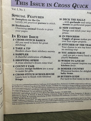 Cross Quick - Cross Stitch Lovers Magazine. Patterns First Issue 1988 VG - Picture 11 of 22