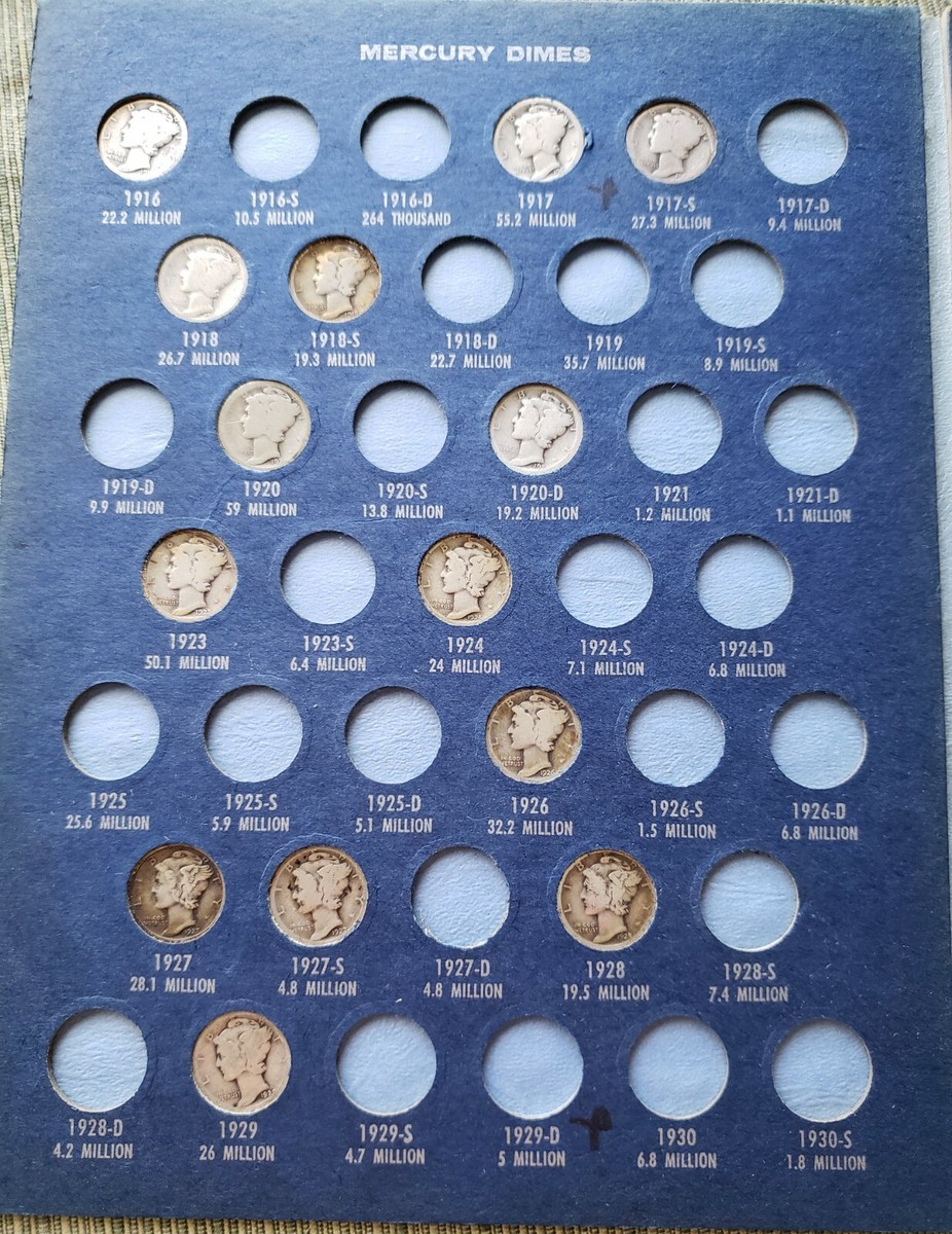 1916-1945 Mercury Head Dime Collection Book - 43 Coins | eBay