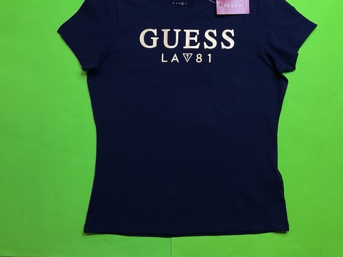 New GUESS Los Angeles Women’s Short Sleeve T-Shirt LARGE Navy Blue w/Gold - Picture 4 of 12