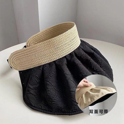 Sun Hat Woman Sunshade Sunscreen Hat Large Brim Hepburn Wind Empty Top Hat - Picture 15 of 15