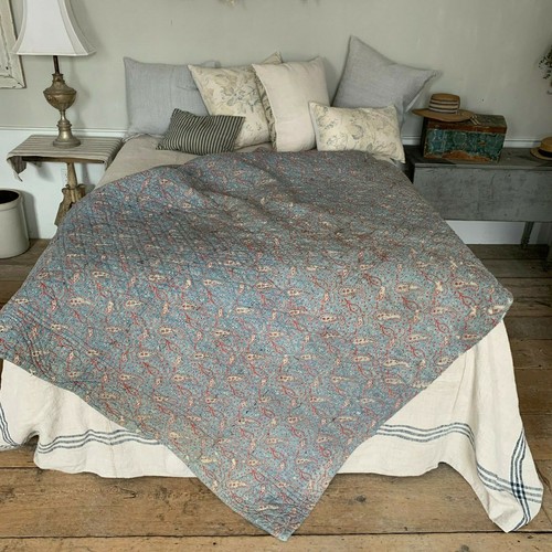 Antique Quilt Indigo resist French 18th century RARE textile vintage France old - 第 7/12 張圖片