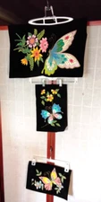 Wall Art Butterflies and Flowers on Velvet-type Fabric Hand Painted With Beads