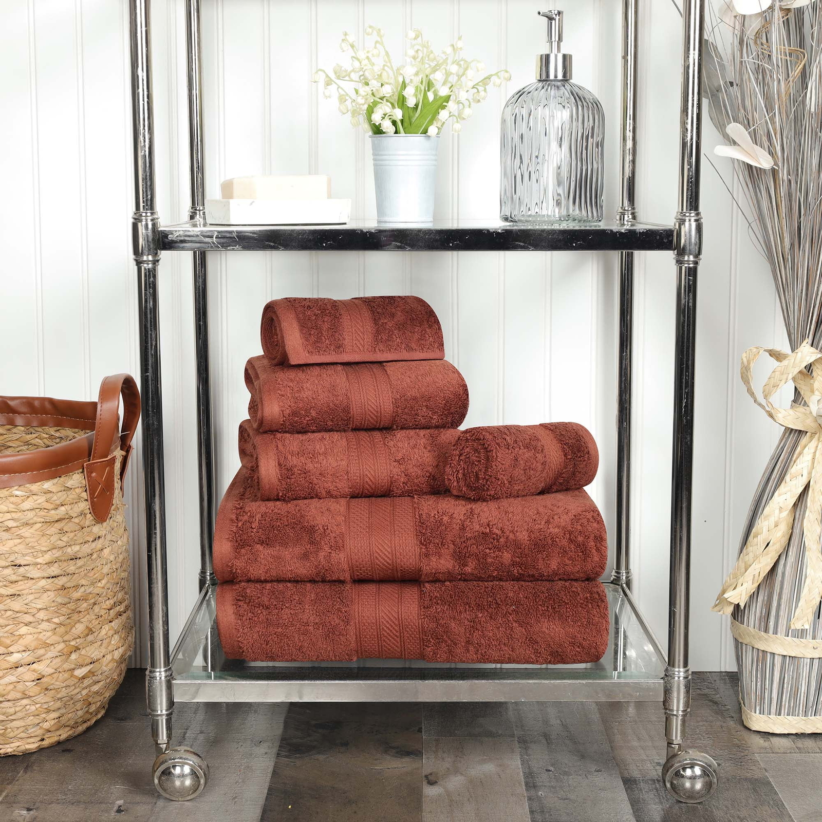 Superior Atlas Cotton Heavyweight 6 Piece Towel Set, Hot Chocolate