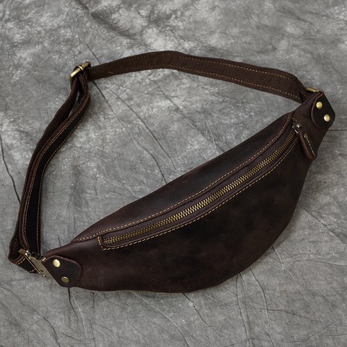 Motorrad Outdoor Crazy Horse Leder Herren Hüft Bauchtasche Crossbody Sling Bag - Bild 12 von 14
