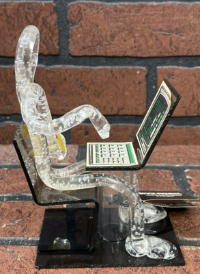 Acrylic Stick Figure Sculpture To Err is Human Really Screw Up takes a Computer