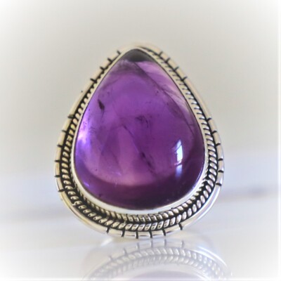 AMETHYST  NATURAL GEMSTONE 925 STERLING SILVER HANDMADE JEWELRY RING 3 TO 12
