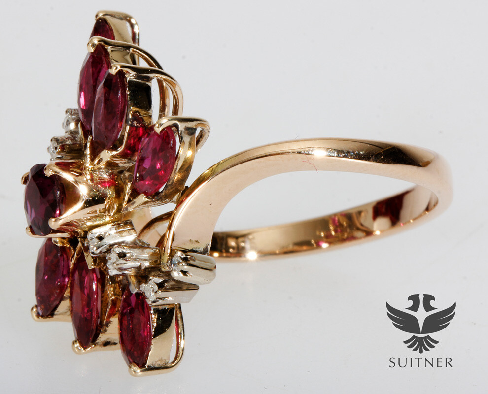 valuable 2.75ct. Cocktail Ring Ruby Diamond 585 G… - image 3