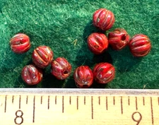 (10) Huron Indian Red Jasper Color Melon Glass Indian Trade Bead Fur Trade 1800s