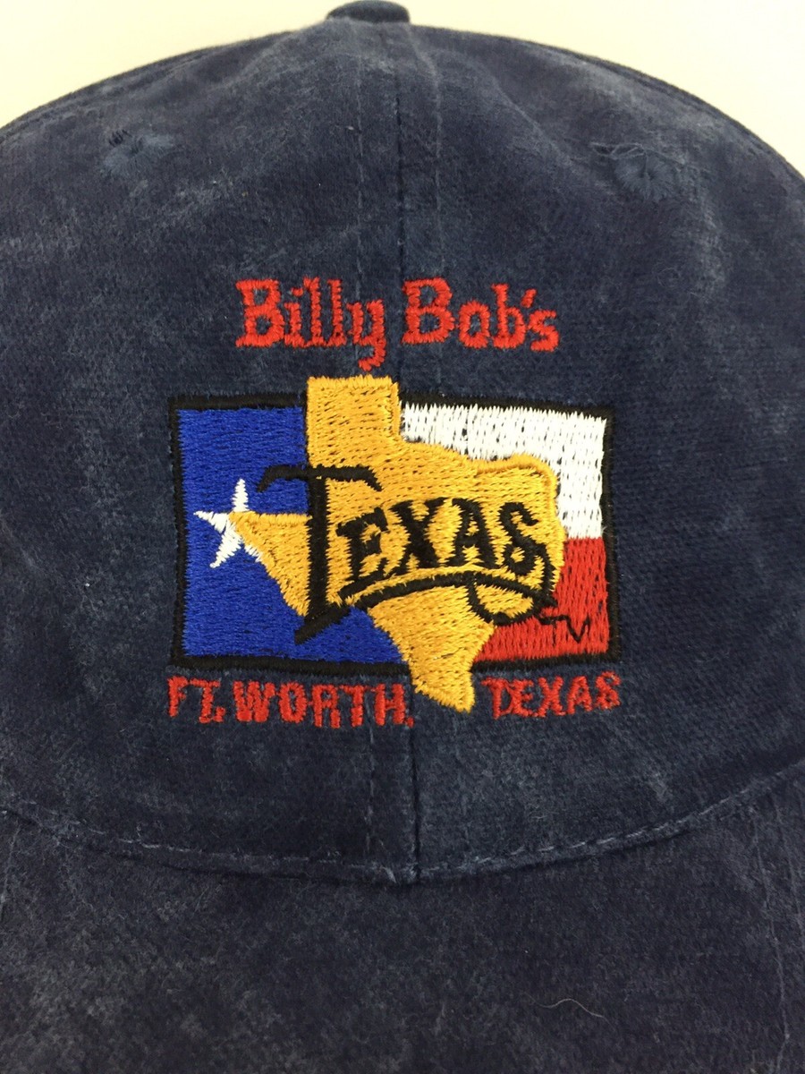 Vtg Billy Bobs Texas Hat Denim Cap Ft Worth TX Logo Honky Tonk Stockyard  Trucker