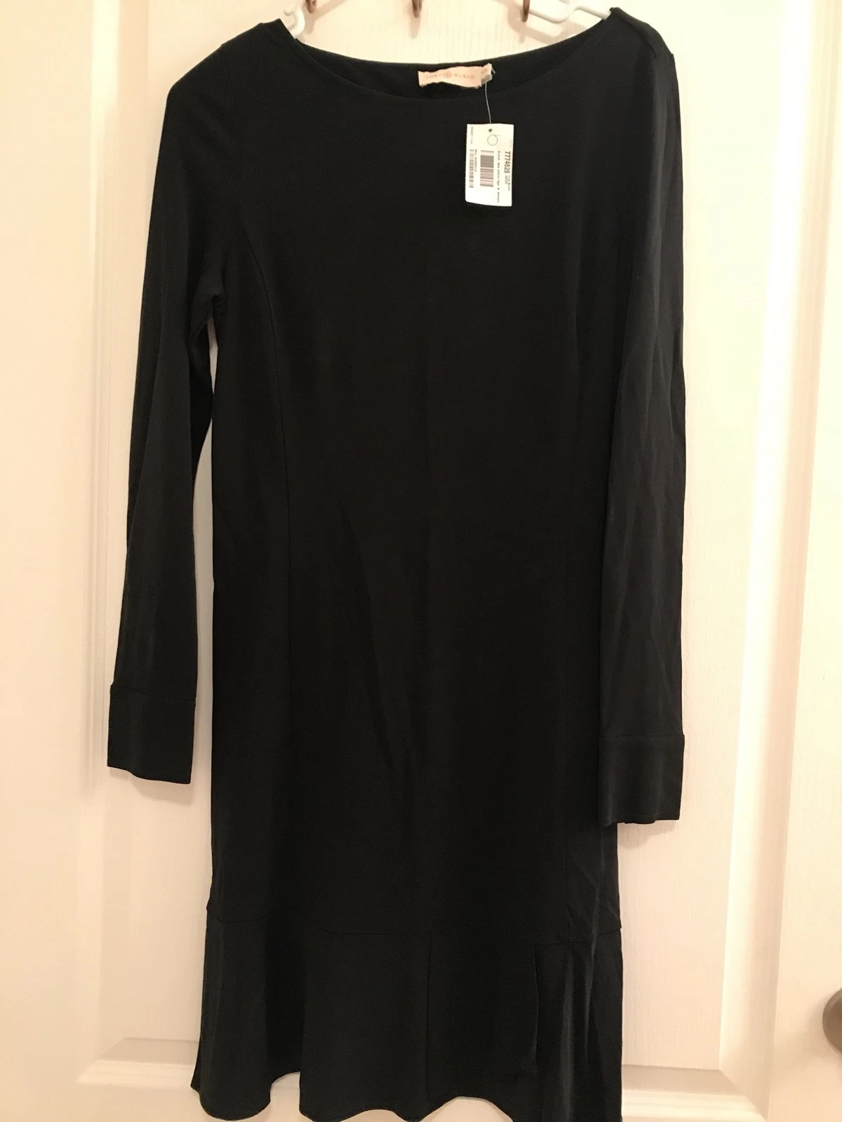 Abito casual Tory Burch $295 donna nero vita bassa tessuto maniche lunghe M