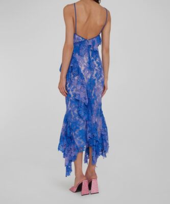 $2750 The Attico Women's Blue Thelma Ruffle Godet-Hem Lace Midi Dress 46 |  eBay