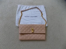 AUTHENTIC MARC JACOBS SANDY LEATHER SHOULDER CLUTCH PURSE BLUSH PINK GOLD