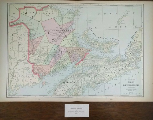 Vintage 1901 NEW BRUNSWICK CANADA Map 22"x14" ~ Old Antique Original MONCTON - Picture 2 of 4