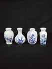 Set of 4 Miniature Blue & White Porcelain Bud Vases Floral Motif 2.75"