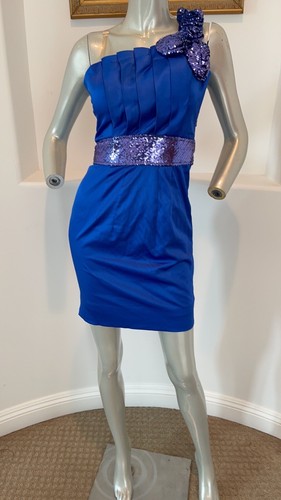 JULIAN JOYCE BY MANDALAY BLUE ONE SHOULDER SEQUIN DRESS SIZE 2 - Picture 6 of 12