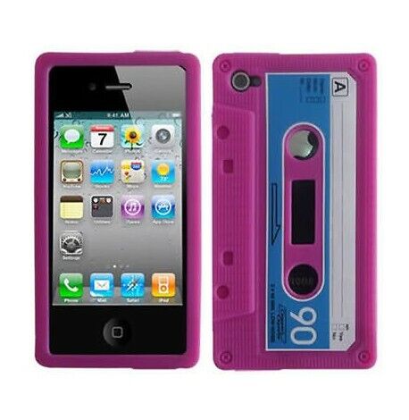 Housse Silicone Coque Etui IPHONE 4 4S CASSETTE K7 Rose - Picture 1 of 1