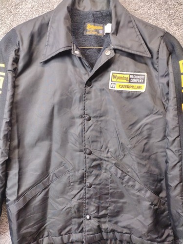RARE VTG 80s Caterpillar WY Machinery Striped Trim Spellout Lined Coat Jacket M - Picture 9 of 14