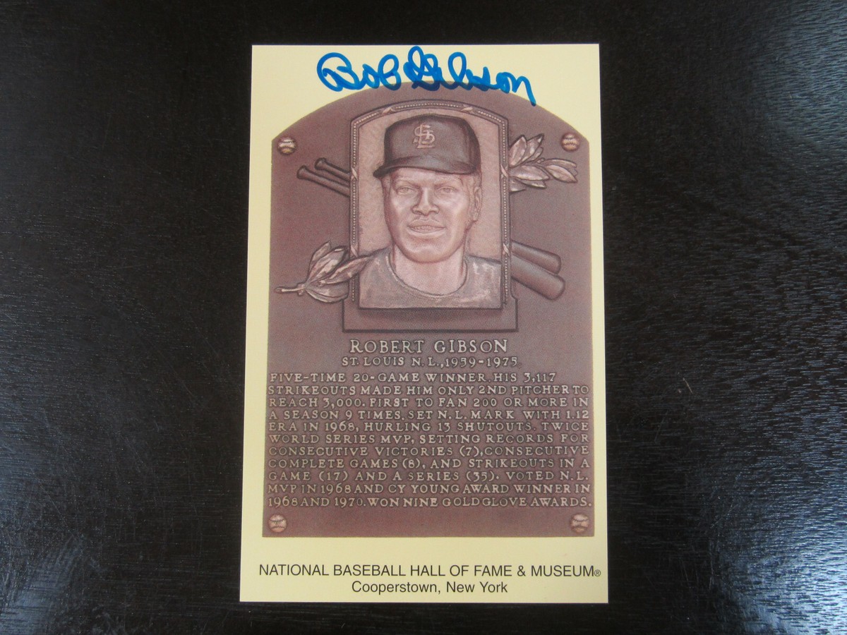 Bob Gibson Autograph Signed Gold Hall of Fame Postcard GHFPC