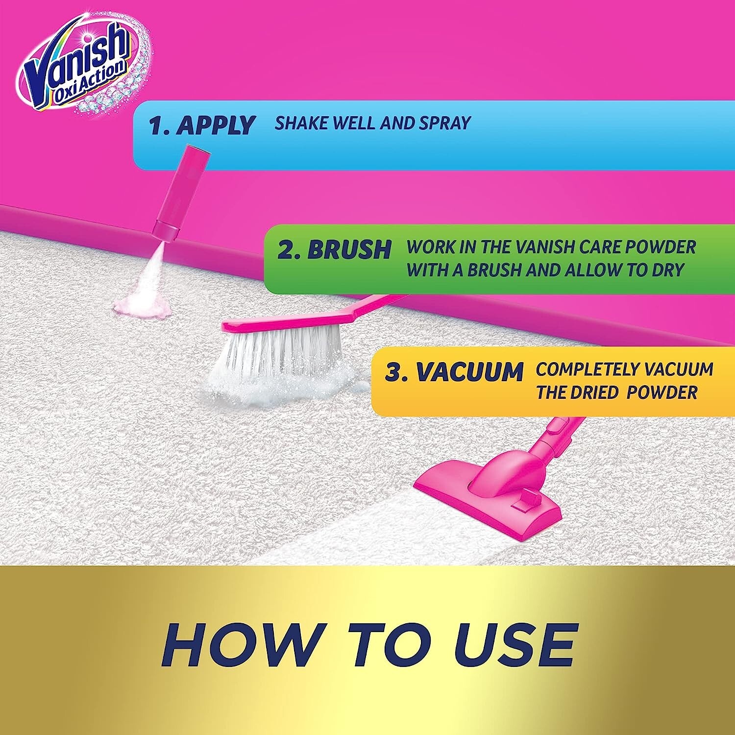 3 x Vanish Gold Carpet Cleaner Care Foam Upholstery Dirt & Stain