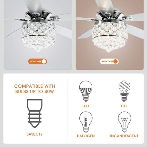 Parrot Uncle Ceiling Fan 52"Indoor Downrod Mount Light Kit+Remote Crystal Chrome - Picture 11 of 12