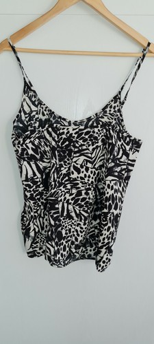 BNWT Topshop Black & White Animal Print Scoop Camisole Top, Size 6. RRP £12 - 第 2/3 張圖片