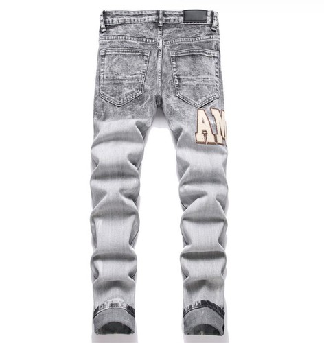Herren grau Denim Jeans gerades Bein schmale Passform Stretch gerissene Löcher Hose - Bild 2 von 11