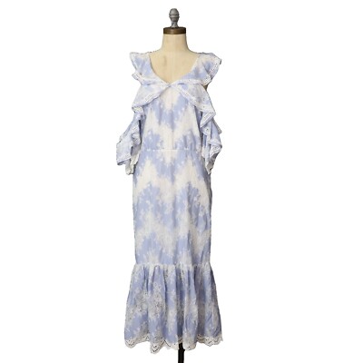 MARISSA WEBB Kendra Midi Dress M Blue White Cold Shoulder Eyelet EUC B59