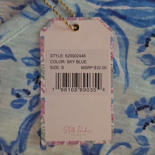 Size Small Stella Parker T Shirt Short Sleeve Blue Floral Cotton NEW w Tags - Picture 5 of 9